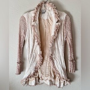 Alberto Makali Ruffle Trim Beaded Open Front Cardigan Jacket Size L